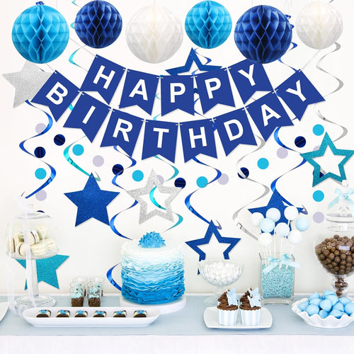 Vibrant Birthday Decorations: Happy Birthday Banner, Honeycomb Balls, Hanging Swirls, Garland for Men, Women, Boys, Girls