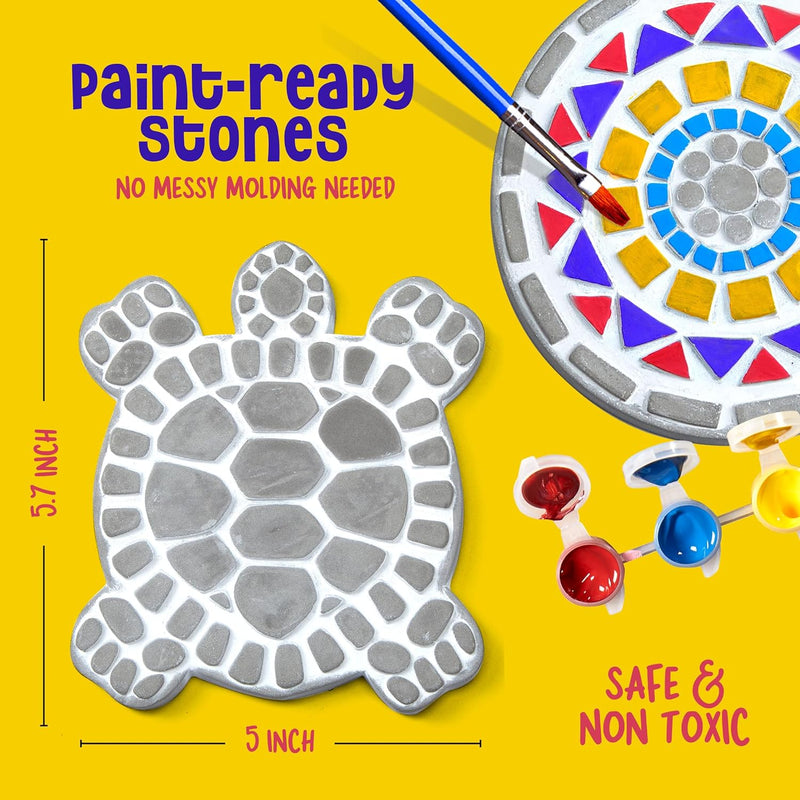 Stepping Stones Painting Kit for Kids - 5 Paint Your Own Garden Stones | 5 Stepping Stones with Paints and Brushes, Crafts for Kids Ages 6-8 - Birthday Gifts for Girls & Boys Ages 6 7 8 9 10 Years