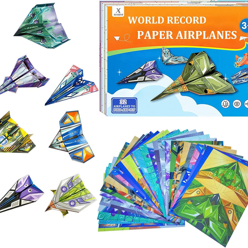 16-Design Paper Airplane Kit with FSC Certified Paper, Digital Manual, Perfect for Kids Ages 6-12.