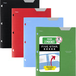 Five Star 2-Pocket Plastic Folder with Stay-Put Tabs, Fits 3-Ring Binder, Holds 8.5" x 11" Paper, Assorted Colors, 4 Pack (333420A)