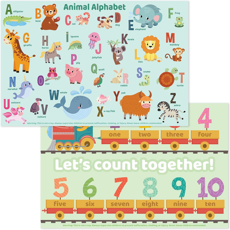 Bright Seed Disposable Placemats for Baby & Toddlers, Learning Mat- Animal1 | 40 Disposable Placemats, ABC, Numbers & Animal Learning, Perfect for Restaurants & Travel, Helps Keep Tables Clean