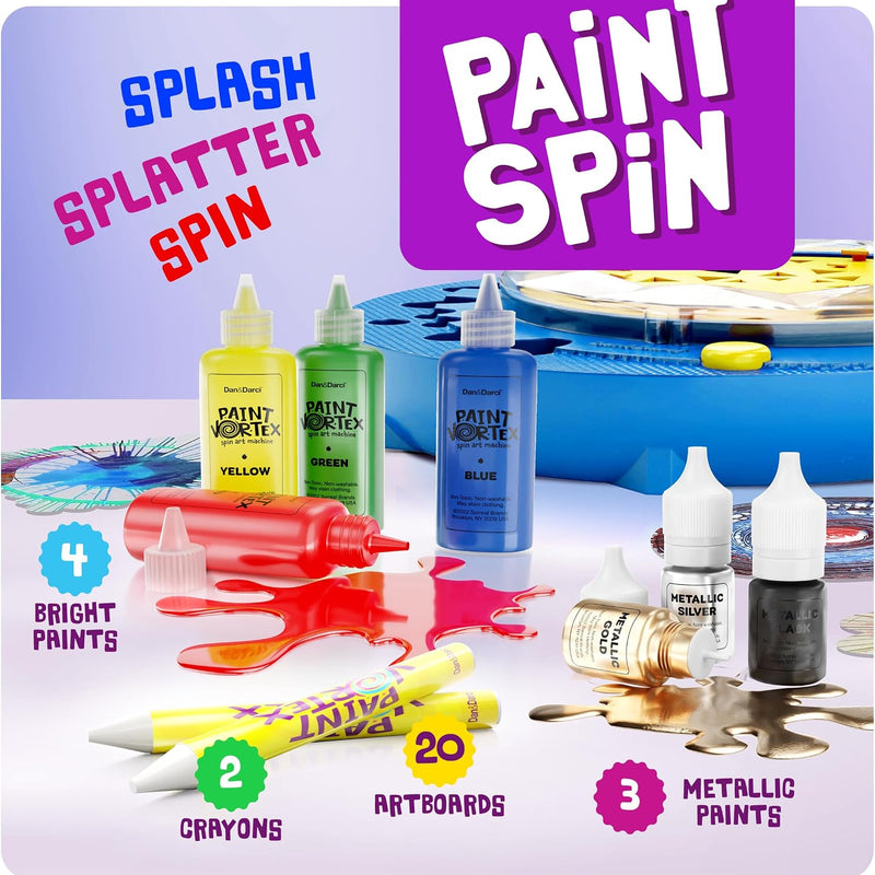 Paint Vortex Spin Art Machine - Kids Art Kit for Boys & Girls Ages 6+ | Motorized Spinner with Splash Guard, Metallic Paints & 20 Artboards - Birthday Gifts for Girls - Craft Kit