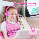 iClever BTH22 Kids Bluetooth Headphones, 60H Play Time, 74/85 dBA Safe Volume, Bluetooth 5.4, USB C, Over Ear Kids Headphones Wireless with Mic AUX Cord for iPad/Tablet/Travel/School (Bright Pink)