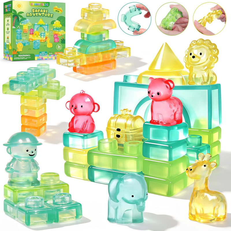 JOY SPOT! 40 PCS Sensory Soft Building Blocks for Toddlers, Kids Montessori Squishy Stacking Toy Set,Squeezable & Stretchable Early Learning Construction Playset,Puzzle Blocks for Creative Play