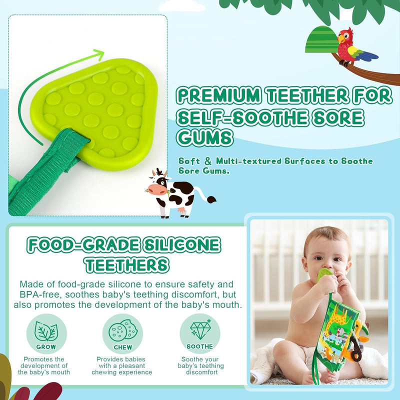 BBWOO Soft Baby Book Toy, Tummy Time Toy for Infant 0-6 Months, Touch and Feel Sensory Crinkle Book