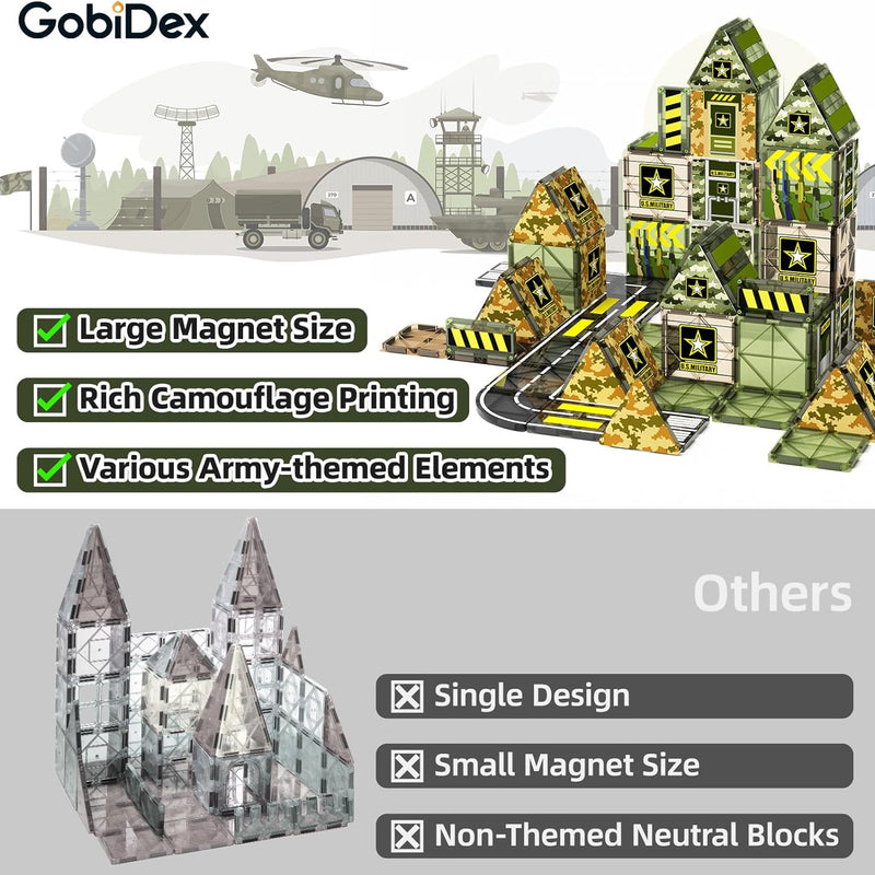 GobiDex Magnetic Tiles Expansion Pack for Kids 3-8, Army Building Blocks with STEM Learning and Sensory Play