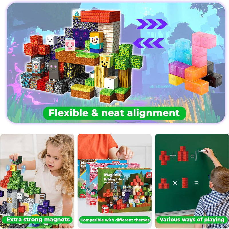 Magneverse Magnetic Blocks - 150 PCS Magnetic Building Blocks for Kids, Magnet Building Cubes for Boys Girls, STEM Montessori Sensory Toys Stacking for 3 4 5 6 7 8 9 10 11 12 13 Birthday Gift