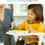 Munchkin® Raise™ Toddler Fork and Spoon Utensil Set, Rest Keeps Tip Off Table, BPA Free, 4 Pack, Blue/Green