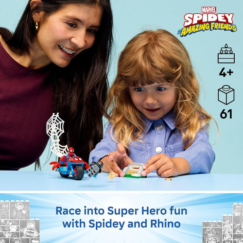 LEGO Marvel Spidey and Friends Spidey on Motorcycle vs. Rhino Toy for Kids Ages 4+ Birthday Gift