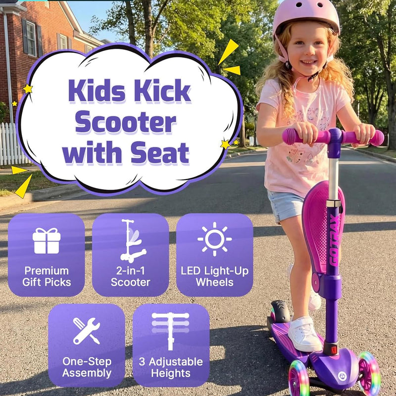 Gotrax KS3 Kids Kick Scooter with LED Lighted Wheels and Adjustable Height Handlebars