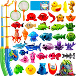 CozyBomB™ Magnetic Fishing Toys Game Set for Kids | Water Table Bathtub Kiddie Pool Party Pole Rod Net, Outdoor Plastic Floating Fish, Toddler Bath Color Ocean Sea Animals Birthday Gift Age 3-5 6 4-8