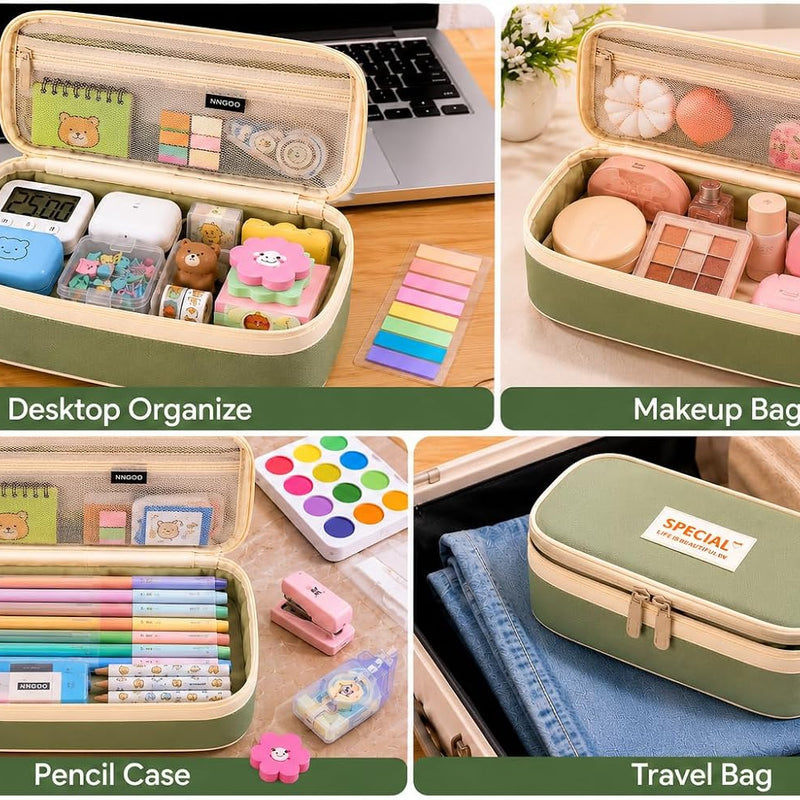 PUPTILY Pencil Case, Large Capacity Aesthetic Pencil Cases with Durable Zipper, Big Stationery Pencil Pouch for Women & Men, Adults Portable Storage Organizer Bag for College, Office, Travel (Green)