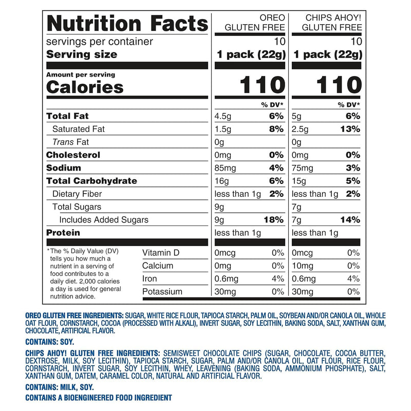 OREO Sandwich Cookies & CHIPS AHOY! Chocolate Chip Cookies Gluten Free Variety Pack, 20 Snack Packs | Chocolate Sandwich Cookies, Chocolate Chip Cookies, Individually Wrapped