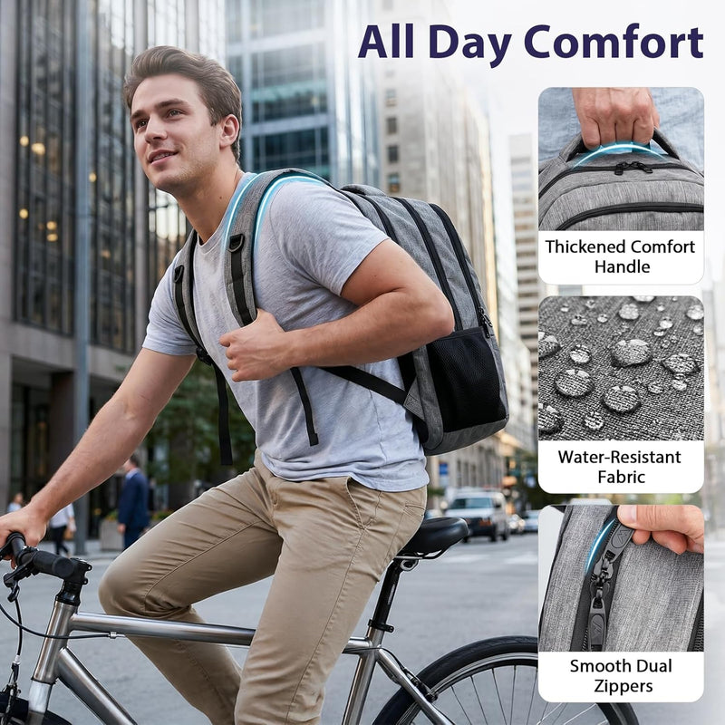 MATEIN Travel Laptop Backpack, 17 Inch Work TSA Approved Carry on Backpack, Large Computer Business Bag for Men Women with Trolley Sleeve and Anti Theft Pocket, College School Rucksack Book Bag, Grey