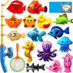 CozyBomB™ Magnetic Fishing Toys Game Set for Kids | Water Table Bathtub Kiddie Pool Party Pole Rod Net, Outdoor Plastic Floating Fish, Toddler Bath Color Ocean Sea Animals Birthday Gift Age 3-5 6 4-8