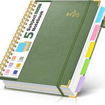 5 Subject Spiral Notebook Journal with Removable Dividers Tabs, 300 Pages Organizer Notebooks for Work School, 8"x10" Hardcover Leather Notebook College Ruled, Large Lined Journal for Women Men,Green