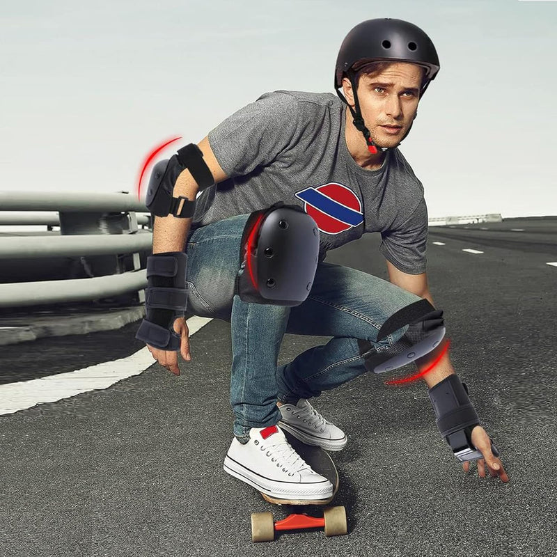 adult 6 in 1 protective gear set for skateboarding biking roller skating cycling sports black