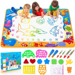 water doodle mat for kids with 6 magic pens, reusable, no ink, no paint, water-resistant