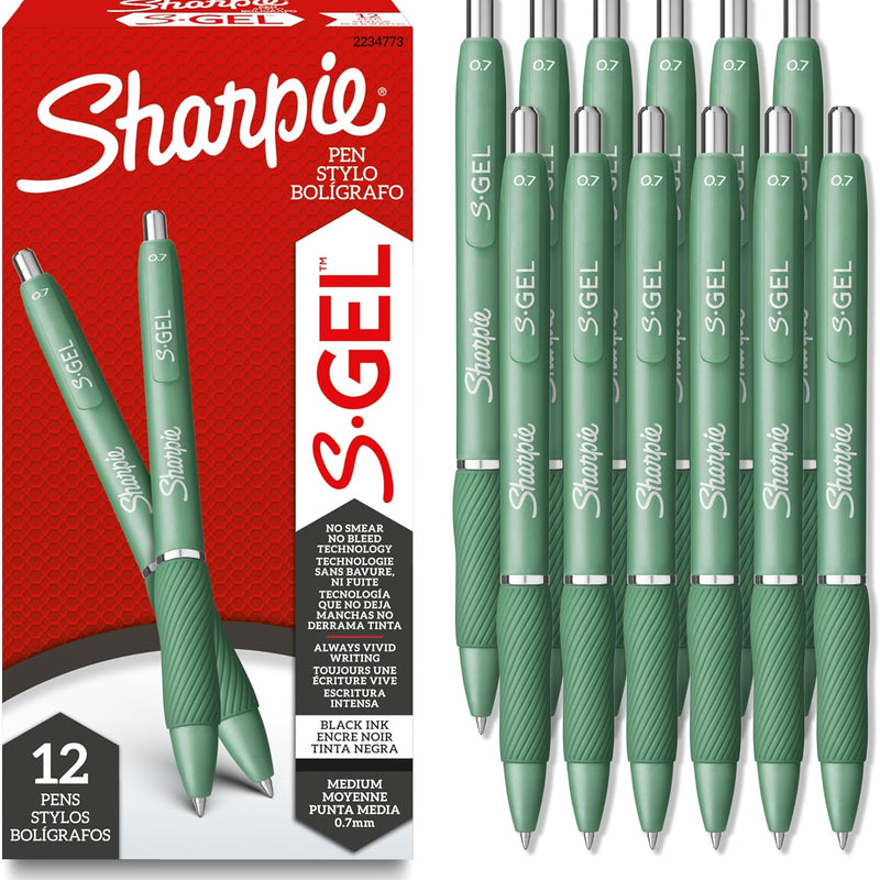 Sharpie S-Gel Gel Pens, Medium Point (0.7mm), Assorted Fashion Barrels, Black Ink, 12 Count - Office, Teacher, School Supplies