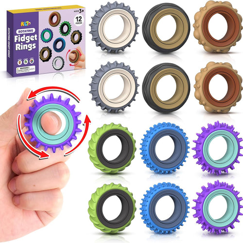 Fidget Toys Adults Sensory Rings: 12 Pack Texture Spinner Rings - Stress Relief Sensory Toys for Kids ADHD - Quiet Desk Fidgets for Classroom Stress Office for Teens Boys