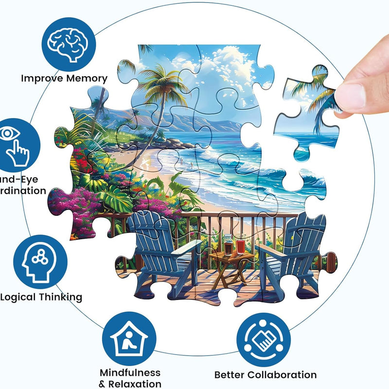 500-Piece Seaside Holiday Jigsaw Puzzle for Adults, Interlocking Letter-Backed Pieces
