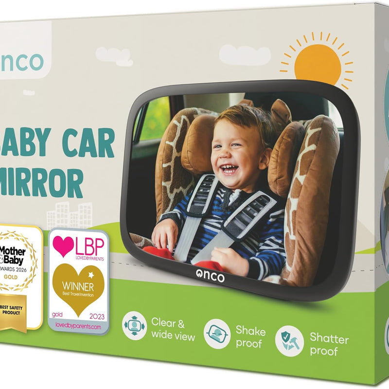 Baby Car Mirror for Rear Facing Seats (2 Pack) | Double award-winning, shatterproof and shakeproof baby car mirror with 360° rotation and clear convex view for newborn safety