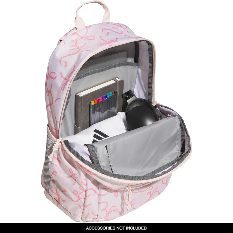 adidas Kids Affiliate Backpack – School Bag for Girls and Boys, 27L, Bow Print Pink Tint/Pink Tint, OSFA