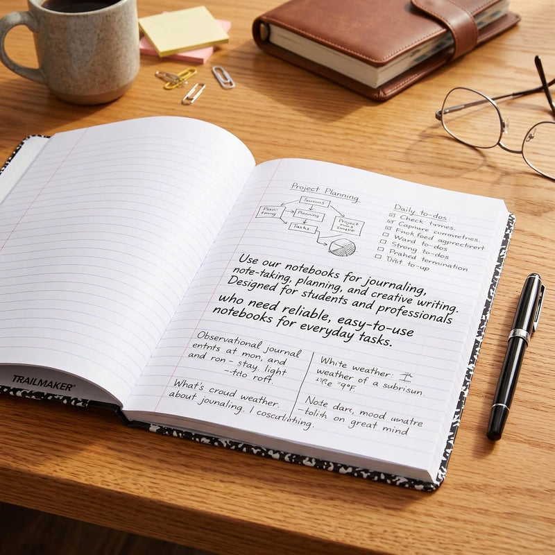 Trail maker (50 Pack Bulk Composition Notebooks, Wide Ruled Marble Cover, 200 Pages (100 Sheets), 9.75 x 7.5, Bulk School Supplies for Classroom, Office & School Donations