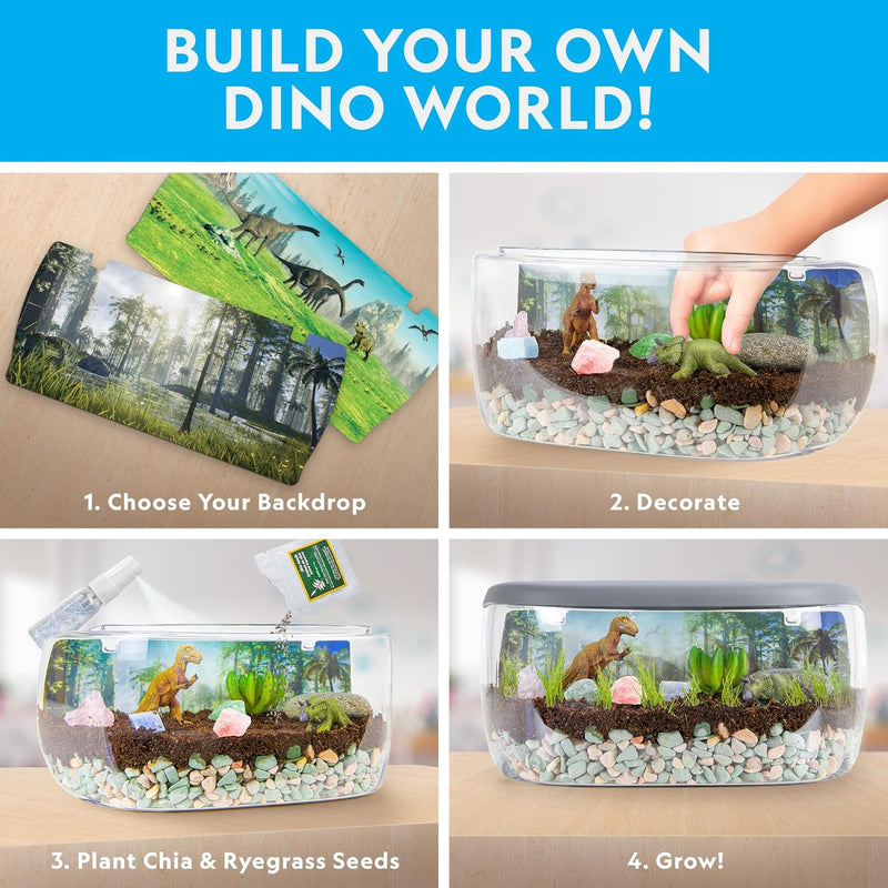 National Geographic light-up terrarium kit for kids with real plants, gemstones, and dinosaur toys - exclusive Amazon offer
