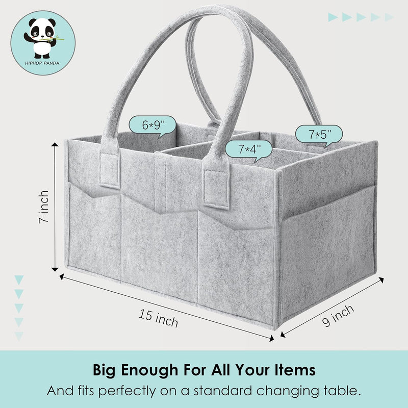 HIPHOP PANDA 2-Pack Diaper Caddy Organizer - Newborn Essentials Baby Registry Must Haves - Sturdy Nursery Storage Bin & Portable Car Caddy for Diapers & Wipes - Grey/Oatmeal Gift Set
