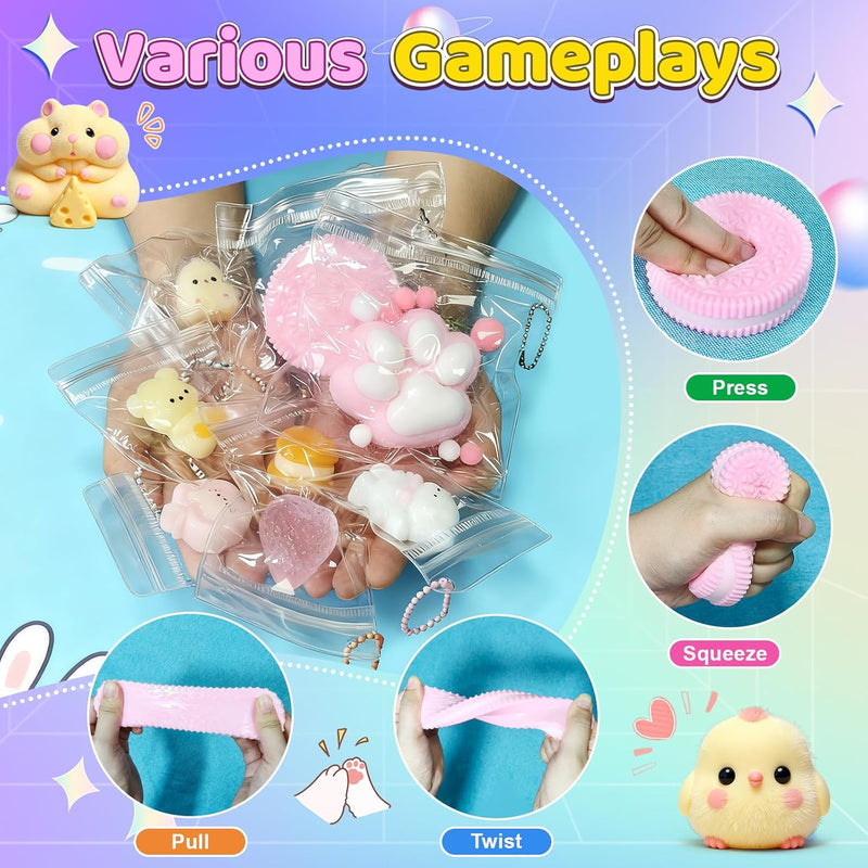 22PCS Squishy Toys, Adorable Squeeze Toys Set, Fidget Toys Kit for Kids & Adults, Squishies Ideal for Anxiety Stress Relief, Party Favors Classroom Birthday Gifts for Boys & Girls