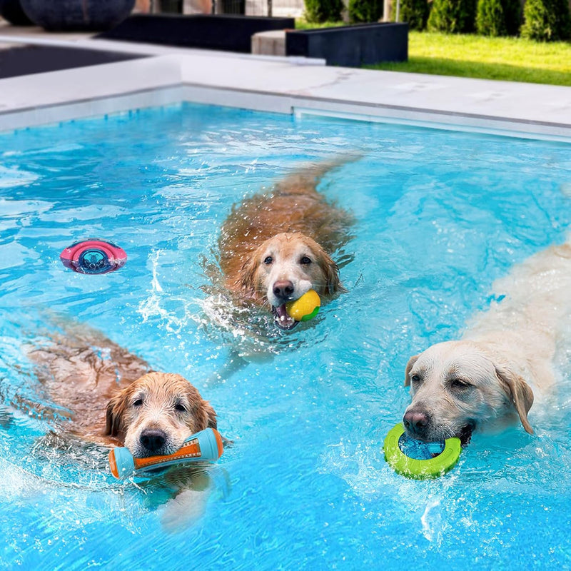 MEWTOGO 4 Pcs Dog Pool Floating Toys - Squeaky Dog Water Toys, Safe Durable TPR Interactive Dogs Toys for Aggressive Chewers Large Fetching Playing
