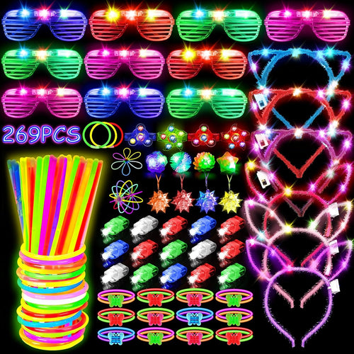 Mibote 269Pcs Led Light Up Party Favors for Kids and Adults with Glow in the Dark Accessories