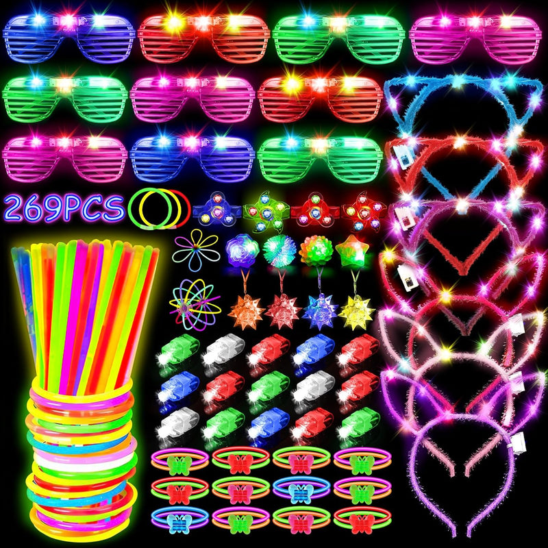 Mibote 269Pcs Led Light Up Party Favors for Kids and Adults with Glow in the Dark Accessories