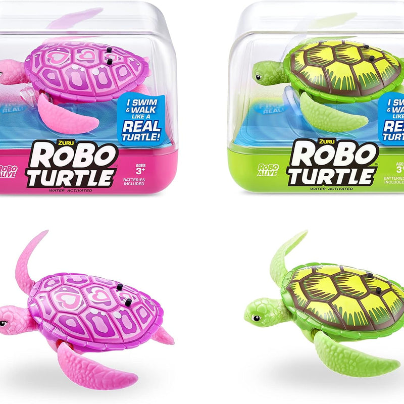 Robo Alive Robo Turtle Robotic Swimming Turtle (Green + Pink) by ZURU Water Activated, Comes with Batteries, Exclusive (2 Pack)