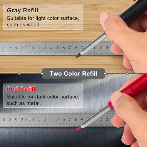 2 Pack Carpenter Pencils Mechanical Pencils with 12 Refills, Construction Pencils with Built-in Sharpener, Long Nib Deep Hole Pencil Marker, Heavy Duty Woodworking Pencil for Architect (2 Colors)