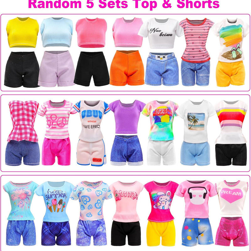 BARWA 30 PCS Doll Clothes and Accessories Casual Sport Sweet Outfits Pajamas Top and Pants Shorts High Heel Flat Shoes for 11.5 Inch Girl Doll