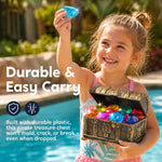Sloosh Diving Gems Pool Toys, 16 Big Colorful Diamond with Pirate Treasure Chest,Swim Dive Toy for Kids Underwater Gemstone Swimming Training Gift Water Pool Games(Gold)