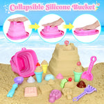 Collapsible Beach Toys Set for Kids & Toddlers: Foldable Bucket, Shovels, Sand Molds, Ice Cream Playset