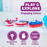 Tub Works® Ocean Rescue™ Vehicles Light Up Bath Toys, 6 Pack | Water-Activated Light Up Toys Flash & Change Color | Easy-Grip Baby & Toddler Bath Toys | Sensory Toys with Bath Lights for Kids Bath
