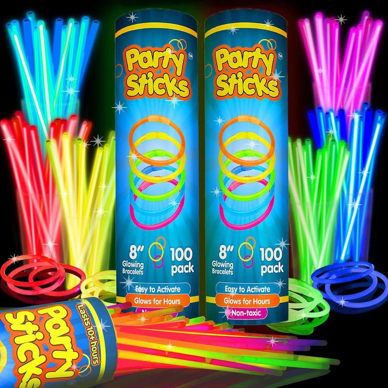 PartySticks Glow Sticks 100pk - 8 Inch Waterproof Glow in the Dark Light Up Sticks - Kid-Safe and Non-Toxic