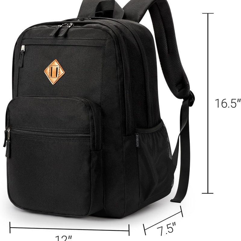 ZORFIN 26L Black Backpack for College, and Travel: Water Resistant Bookbag
