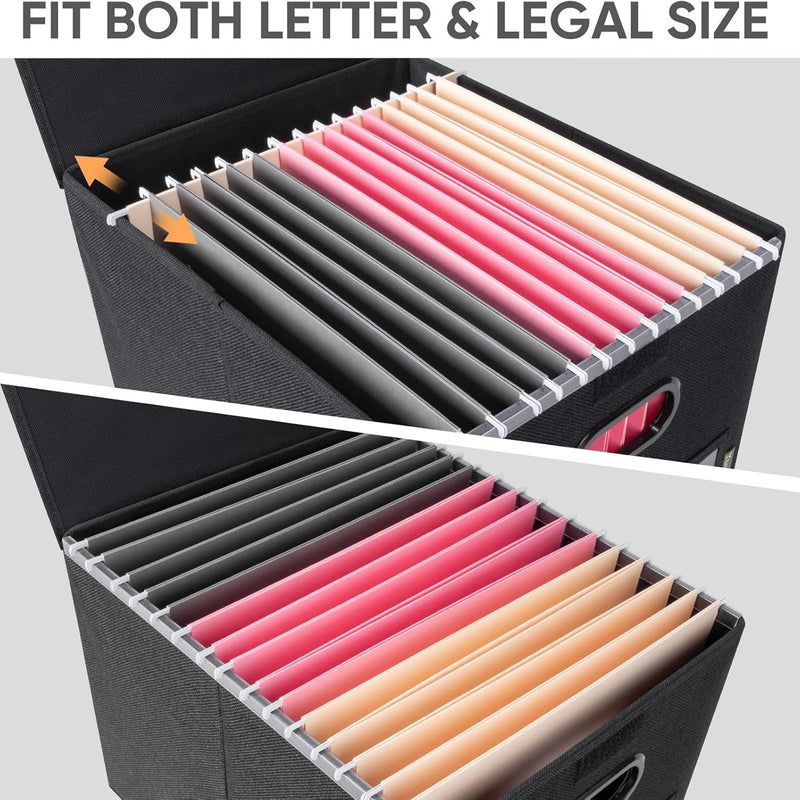 BALEINE File Organizer Box with Lid, Collapsible File Folder Organizer with Plastic Slide, Hanging File Folder Box for Office Document Storage (1 Pack, Black)