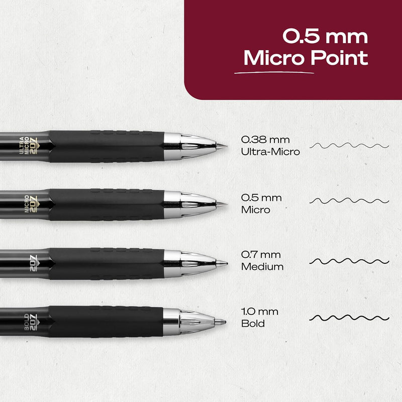 uniball™ 207 Gel Pens, Black Ink, 0.5mm Micro Point, Retractable, 12 Count, Smooth Writing, Fraud-Resistant, uni Super Ink™