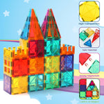 OugerToy 104PCS Magnetic Tiles STEM Building Blocks for Kids Ages 3-9, Educational Stacking Toys with Car Bases
