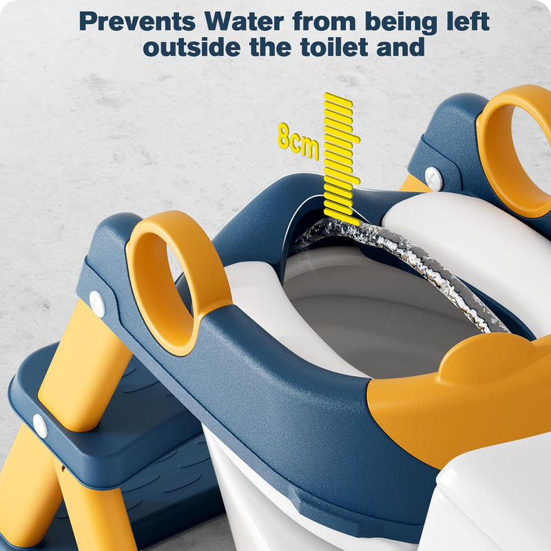 Rabb 1st® Potty Training Seat, Toddler Toilet Seat for Kids Boys Girls, 2 in1 Potty Training Toilet with Step Stool, 6 Adjustable Height, Splash Guard, Stable Triangular Anti-Slip Design