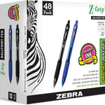 Zebra Pen Z-Grip Retractable Ballpoint Pen, Medium Point 1.0mm, 24 Black & 24 Blue Ink Pens, Bulk Pack of 48