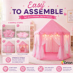 Orian Princess Tent for Kids, Toddler & Kids Pink Play Tent Indoor & Outdoor Princess Castle Fort for Girls and Toddlers Ages 2-7, 55”x53”, LED Star Lights, Children’s Toys and Gifts for Girls