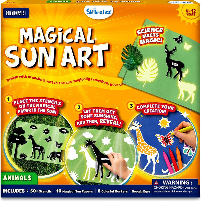 Skillmatics Magical Sun Art – Out in Nature, STEM Paper Craft Kit for Kids | Decorative Paper, Nature Stencils & Markers, Create with Sunlight, Mess-Free, Gifts for Ages 4, 5, 6, 7, 8, 9, 10, 11, 12