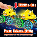 Monster Truck Toys with Dinosaurs for Toddlers 1-3, Press-and-Go Lights-Up Trucks